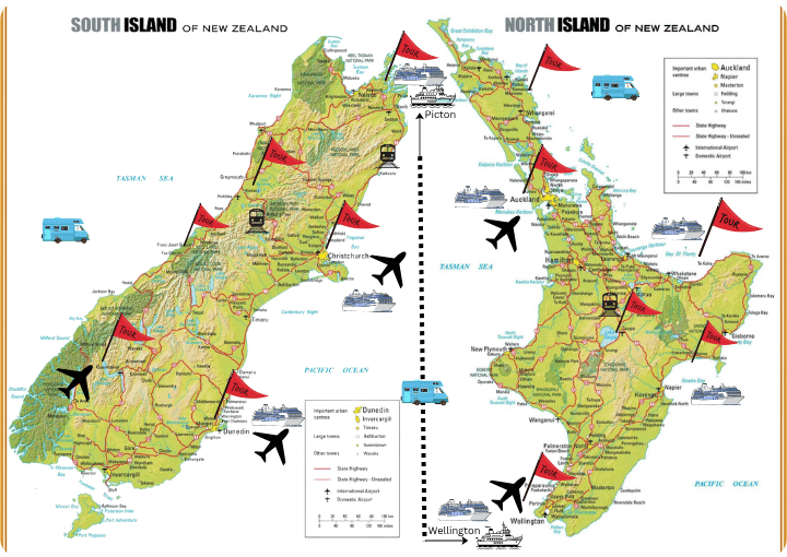 North and South Island Road Maps and Desinations